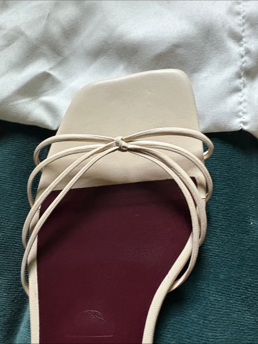 STAUD cream Strappy Slide Sandals with Burgundy Footbed - Picture 5 of 8